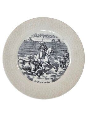 Vintage Petrus Regout Maastricht Black and White Plate Cavaliero Bull Fighter